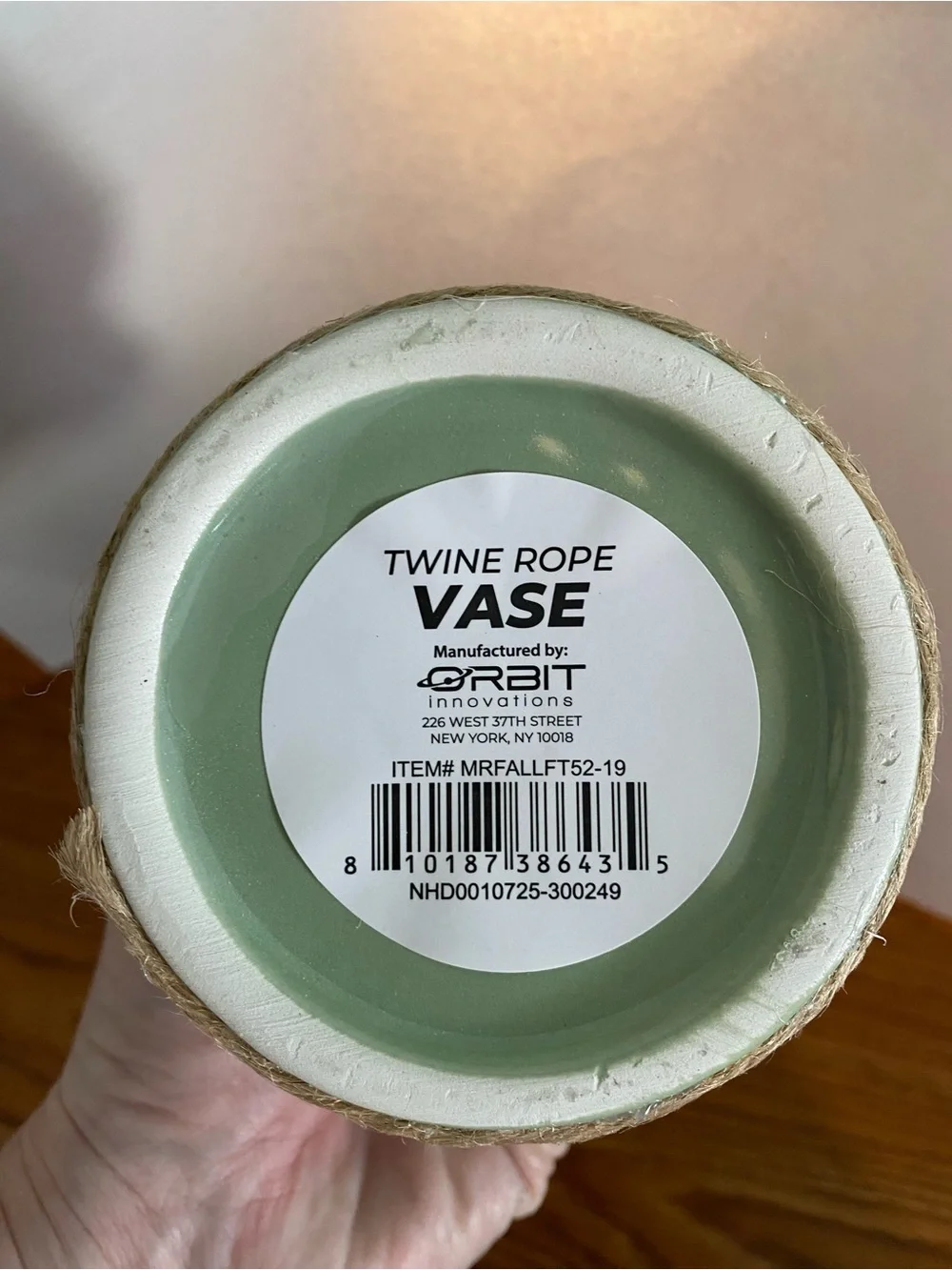 Green Ceramic Table Vase with Natural Twine Rope Accent